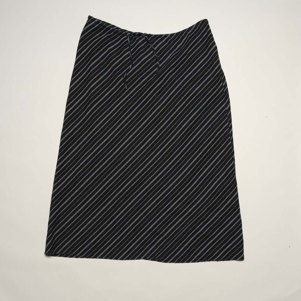 Y2k Linen Blend Charcoal Striped Midi Skirt with Drawstring Waist Size 18/20